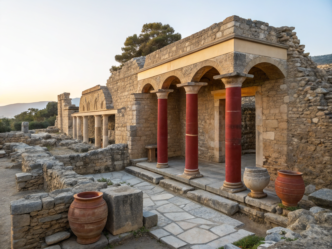 Ancient archaeological ruins and structures in Akrotiri Santorini