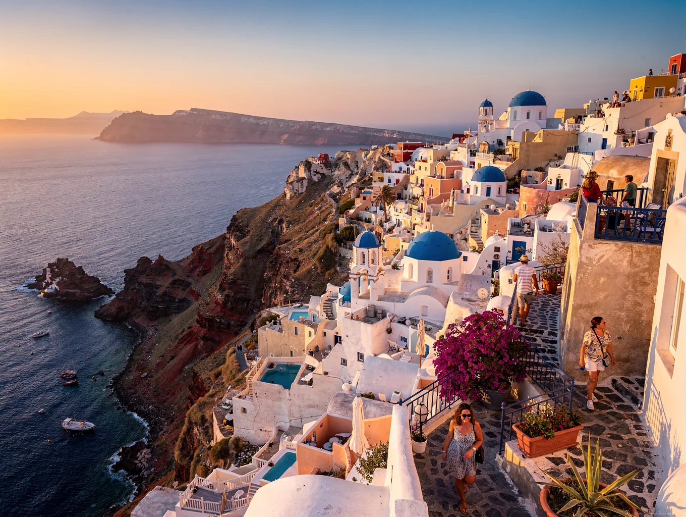Scenic view of Fira and Firostefani along the cliffside